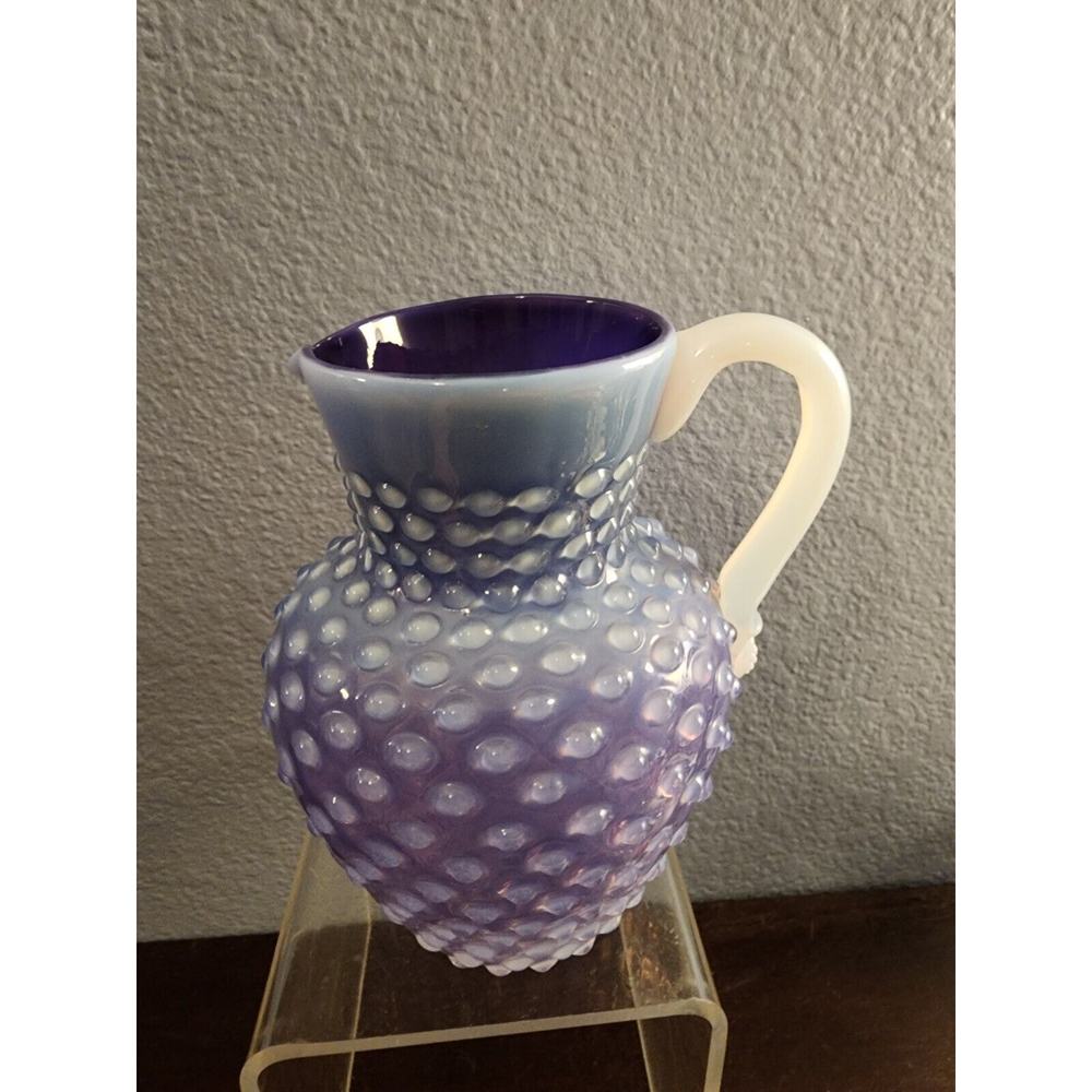 Vtg  7‎ 3/4 Czech Hobnail Cased Amethyst Purple Opalescent Pitcher